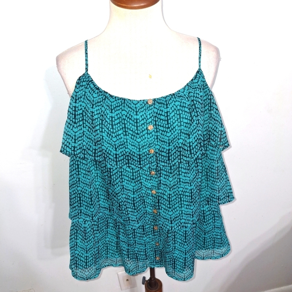 Teal Patterned Sleeveless Blouse- W Sz XL